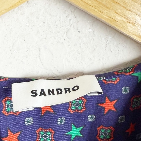 Sandro Curry Star Print Satin Romper Size 36 - Picture 4 of 7